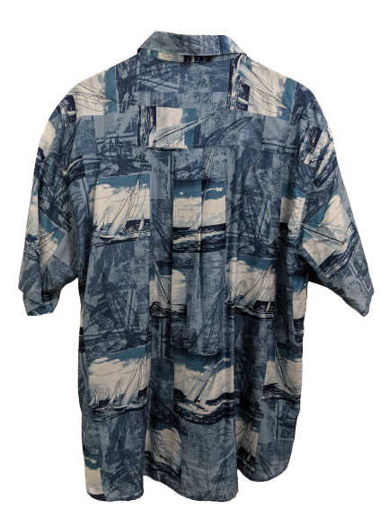 [L] Sailboat Print Silk Button-Down Shirt